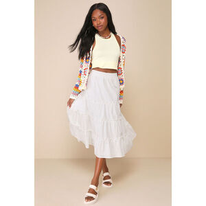 Lulus Dearest Cutie Ivory High Rise Tiered Midi Skirt White - Size M